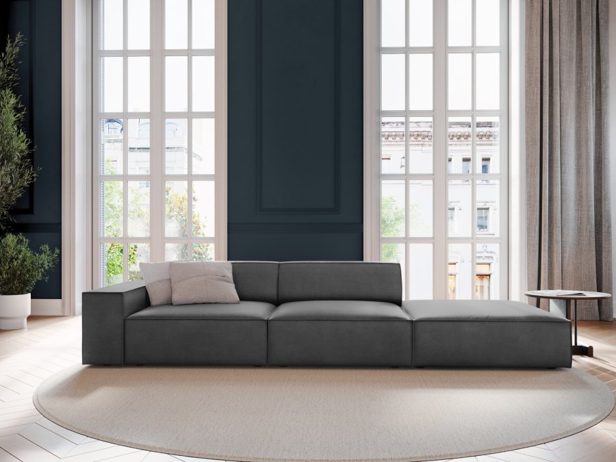 MICADONI Jodie sofa, hjre, 3 sder - gr fljl og sort plast