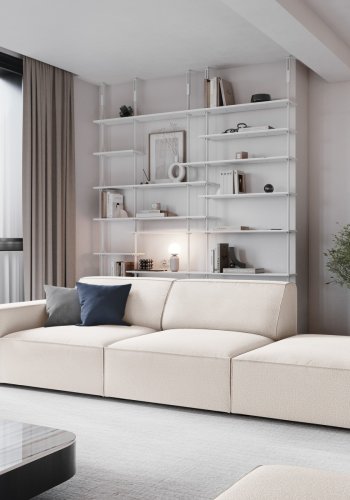 MICADONI Jodie sofa, hjre, 3 sder - beige stof og sort plast