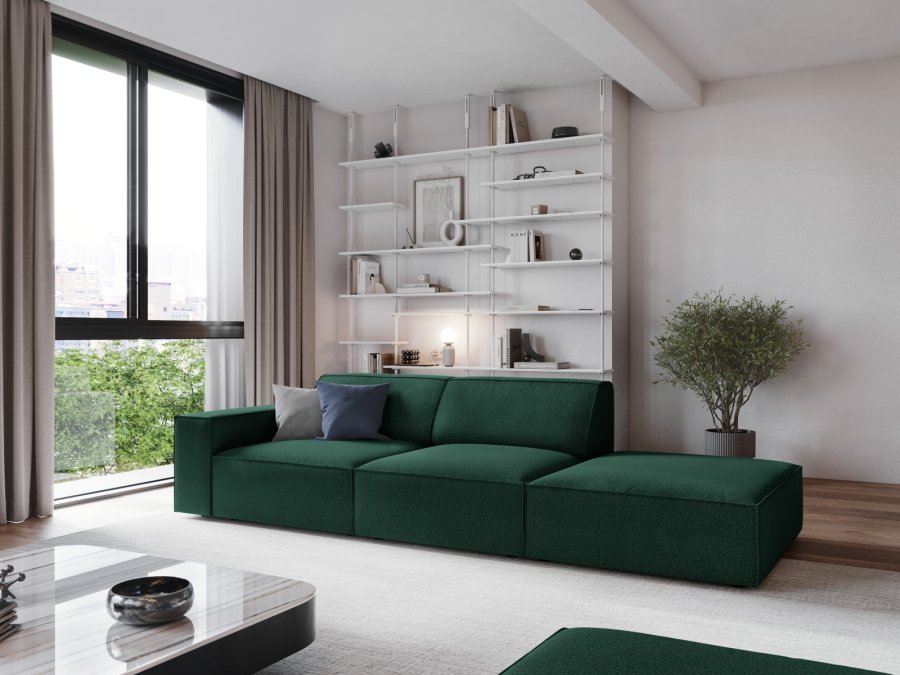 MICADONI Jodie sofa, hjre, 3 sder - grn stof og sort plast