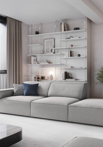 MICADONI Jodie sofa, hjre, 3 sder - gr stof og sort plast