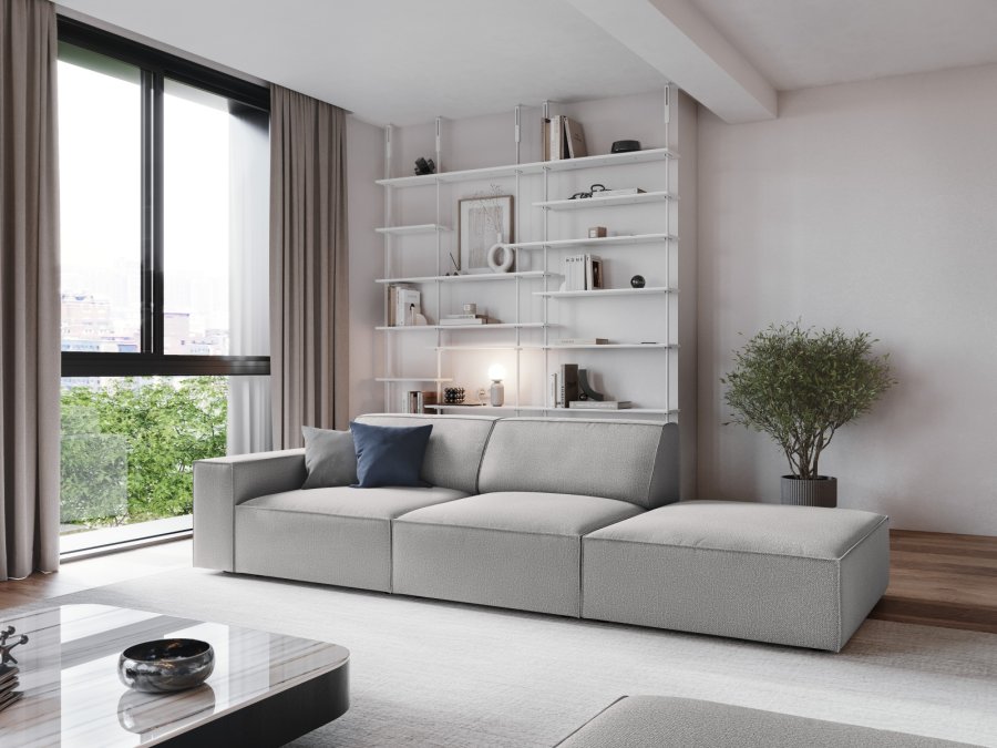 MICADONI Jodie sofa, hjre, 3 sder - gr stof og sort plast