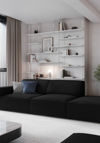MICADONI Jodie sofa, hjre, 3 sder - sort stof og sort plast