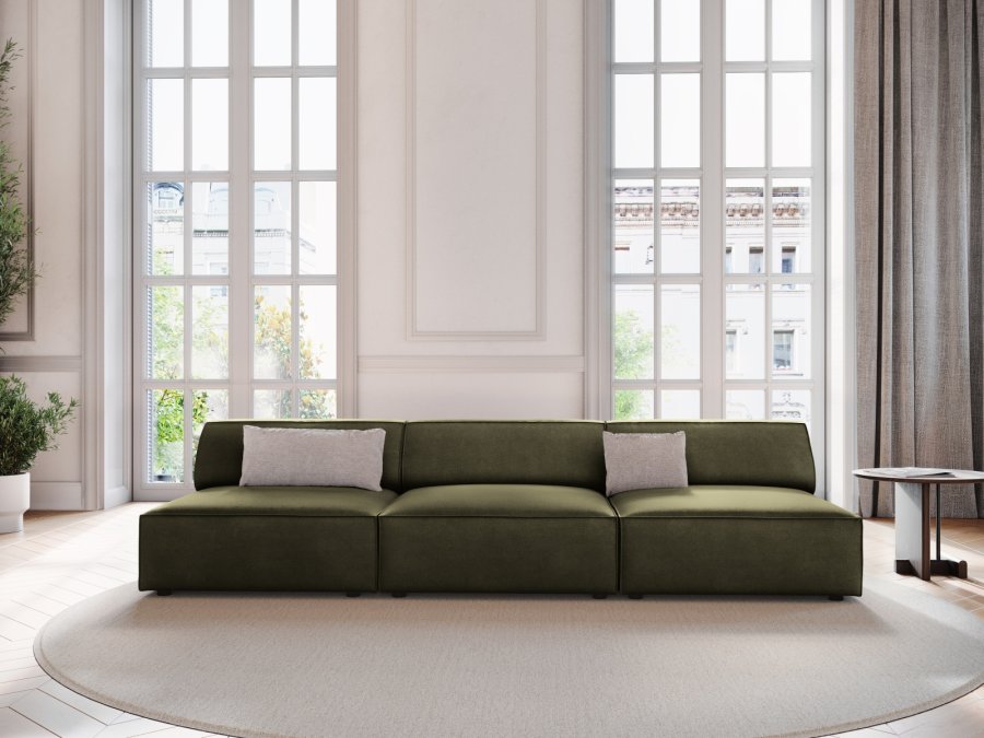 MICADONI Jodie sofa, 3 sder - grn fljl og sort plast