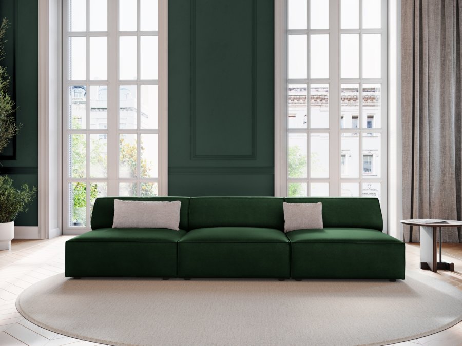 MICADONI Jodie sofa, 3 sder - grn fljl og sort plast
