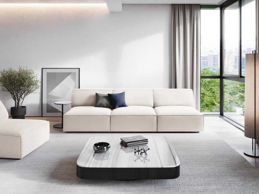 MICADONI Jodie sofa, 3 sder - beige stof og sort plast