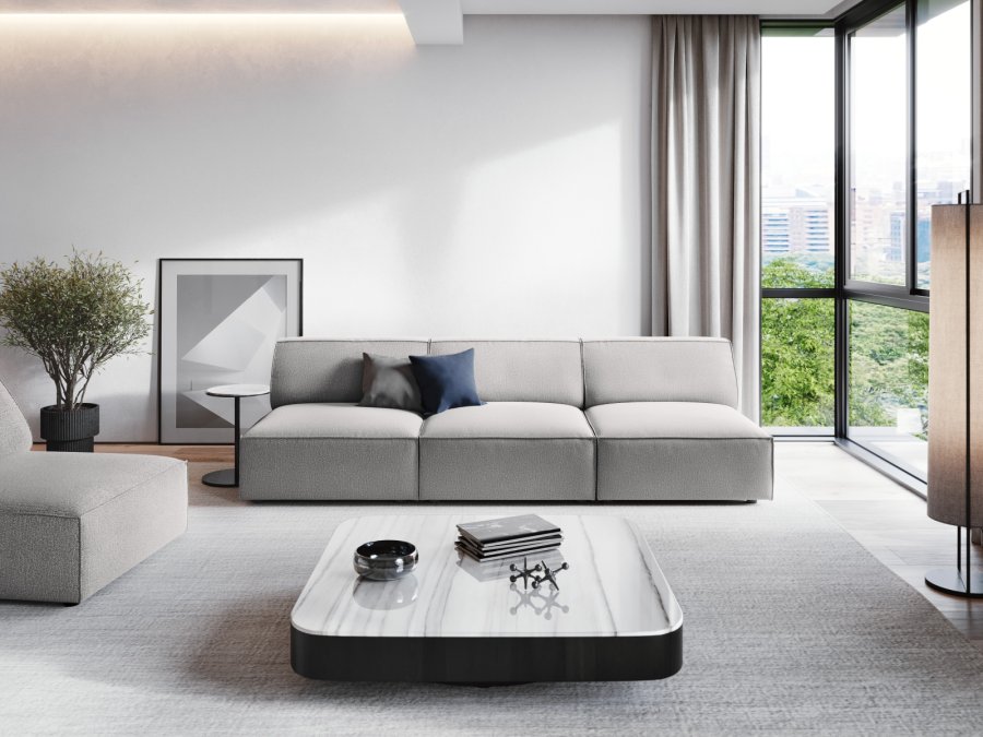 MICADONI Jodie sofa, 3 sder - gr stof og sort plast