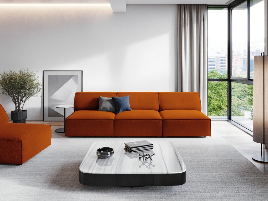 MICADONI Jodie sofa, 3 sder - orange stof og sort plast