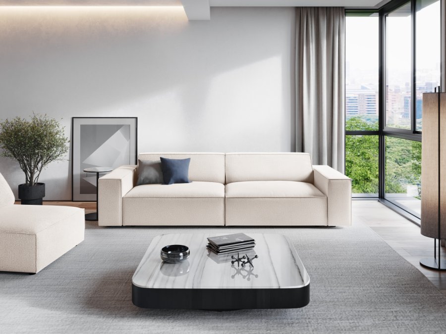 MICADONI Jodie sofa, 4 sder - beige stof og sort plast