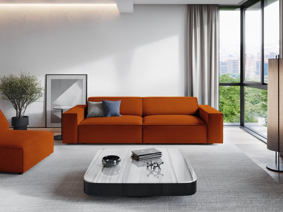 MICADONI Jodie sofa, 4 sder - orange stof og sort plast