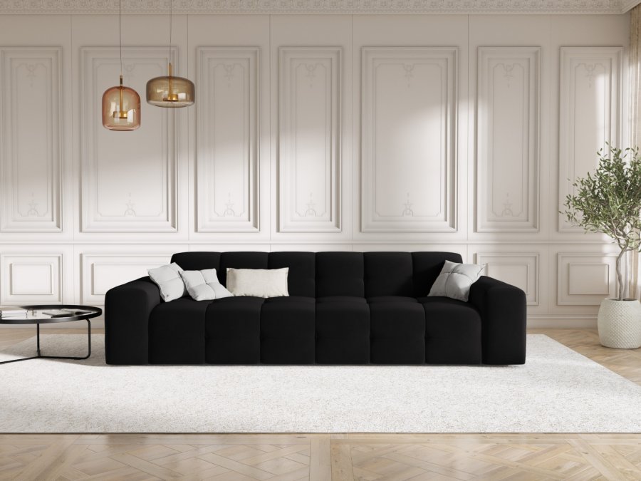 MICADONI Kendal sofa, 4 sder - sort fljl og sort bgetr