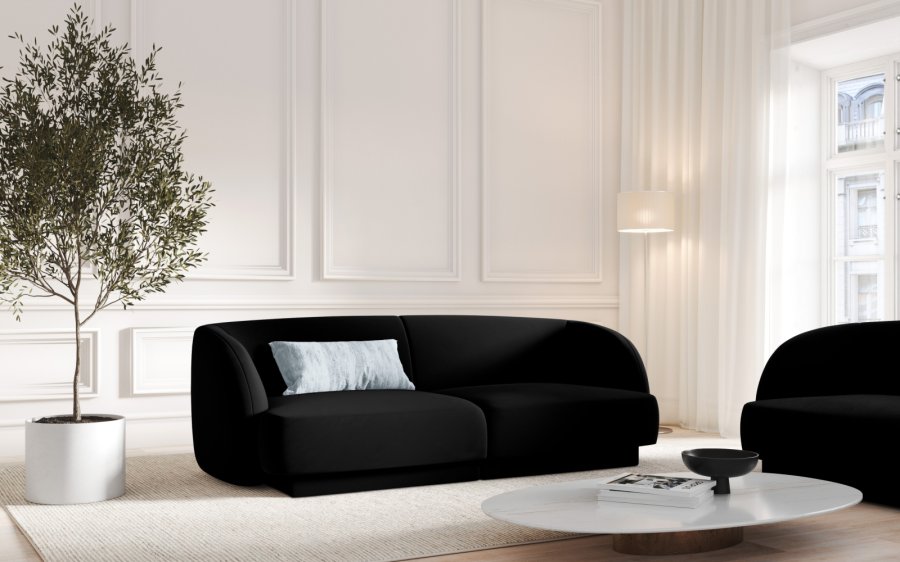 MICADONI Miley sofa, 2 sder - sort fljl og sort plast