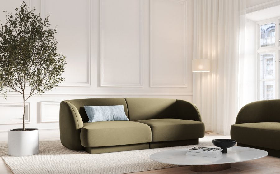 MICADONI Miley sofa, 2 sder - grn fljl og sort plast