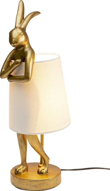 KARE DESIGN Animal Rabbit bordlampe - hvid linnedhr og guld polyresin/stl (H:50cm)