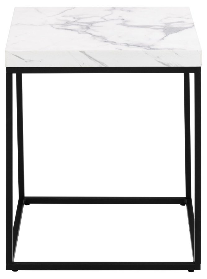 ACT NORDIC Barossa sofabord, kvadratisk - hvid papir Carrara marmorlook og sort stl (40x40)