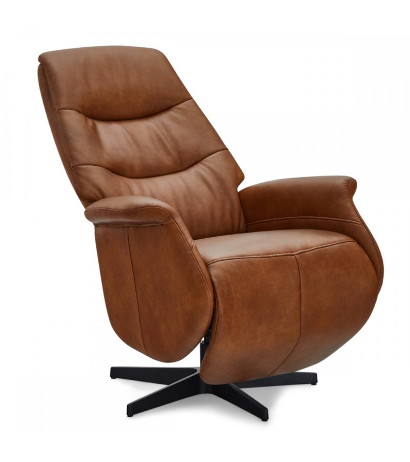 Delta recliner drejestol, m. armln - cognac lder og sort metal
