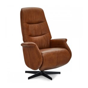 Delta recliner drejestol, m. armln - cognac lder og sort metal