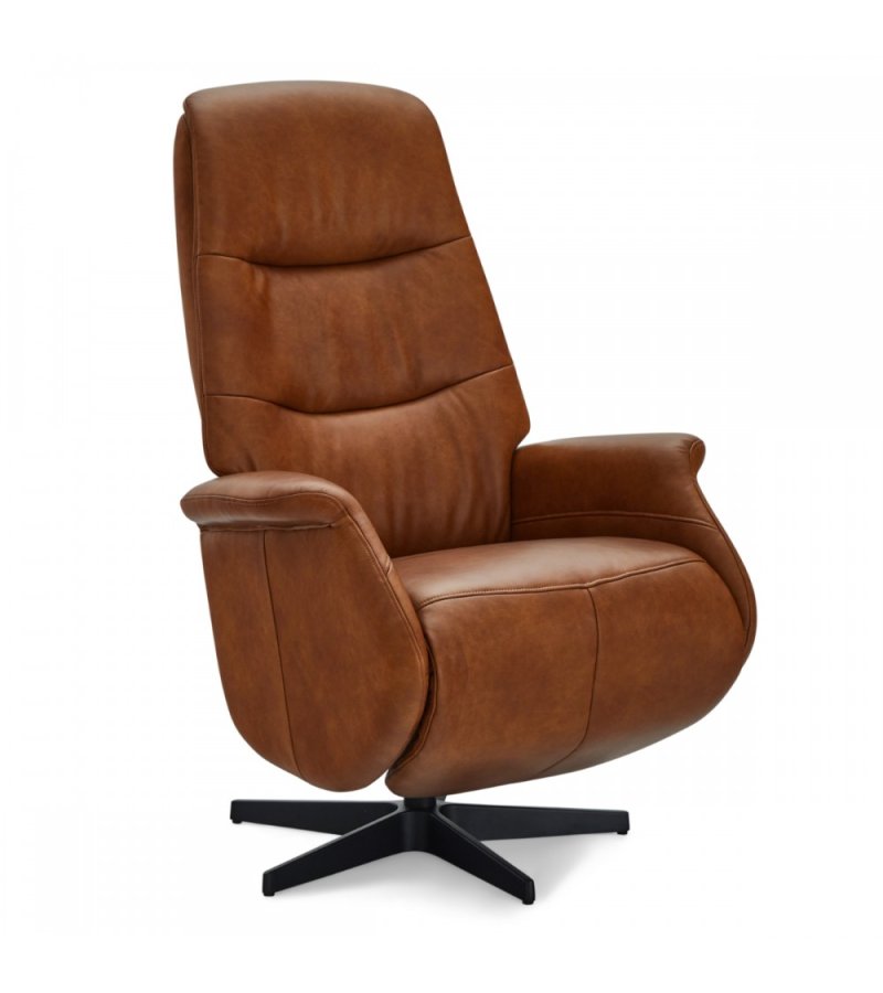 Delta recliner drejestol, m. armln - cognac lder og sort metal