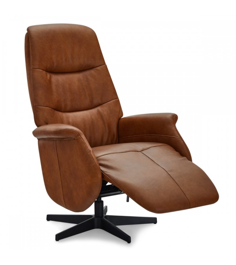 Delta recliner drejestol, m. armln - cognac lder og sort metal