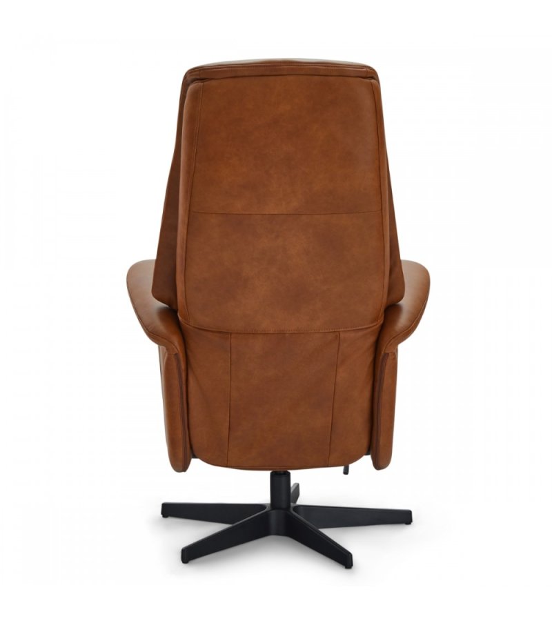 Delta recliner drejestol, m. armln - cognac lder og sort metal