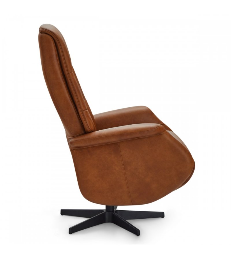 Delta recliner drejestol, m. armln - cognac lder og sort metal