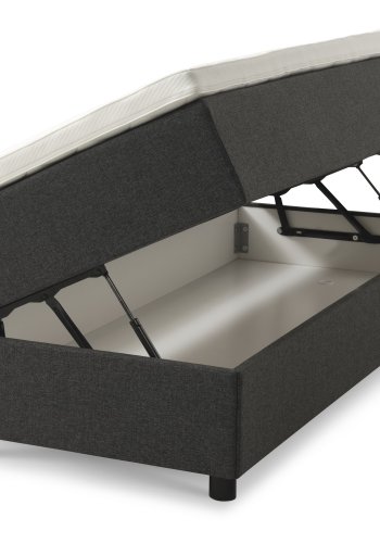Space Dreams sengebund, m. opbevaring, u. topmadras - antracitgr stof og sort tr (200x160)