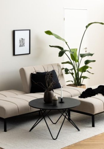 ACT NORDIC Caix sovesofa, m. click & clack, delt rygln, syninger - beige stof og sort stl (198x95)