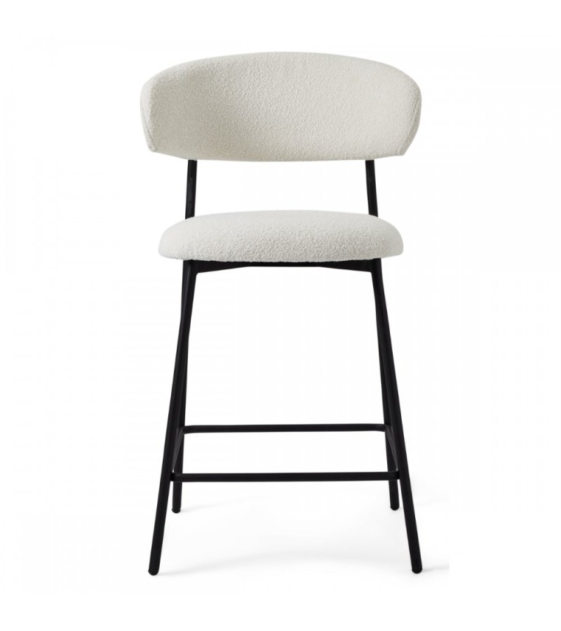 Diana barstol, m. rygln og fodsttte - hvid bouclé stof og sort metal