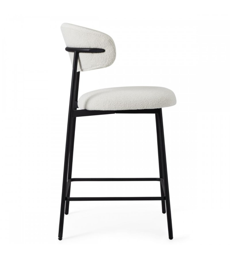 Diana barstol, m. rygln og fodsttte - hvid bouclé stof og sort metal