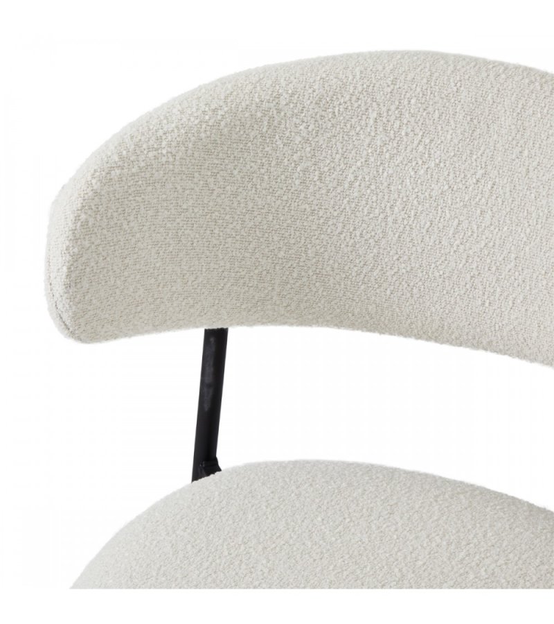 Diana barstol, m. rygln og fodsttte - hvid bouclé stof og sort metal