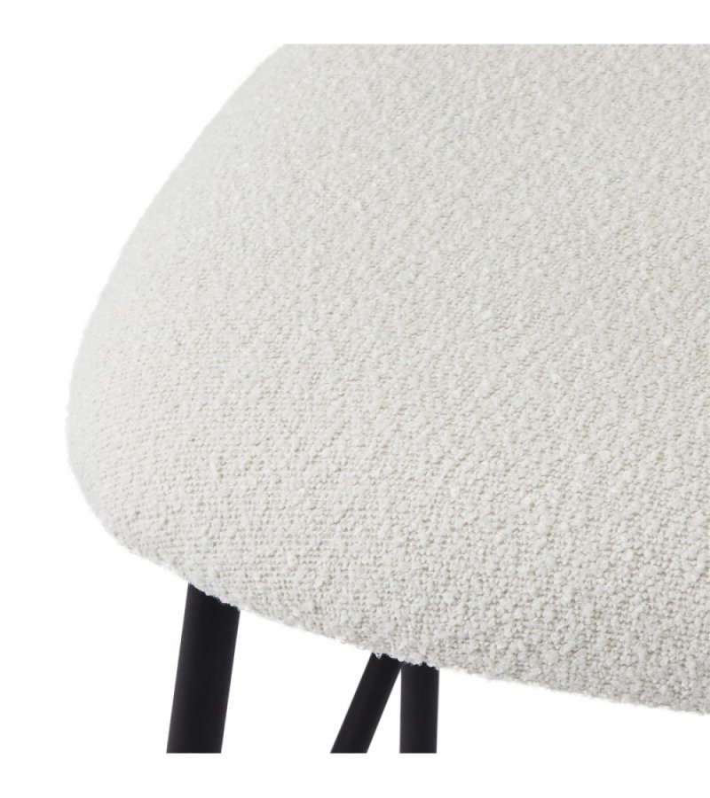 Diana barstol, m. rygln og fodsttte - hvid bouclé stof og sort metal