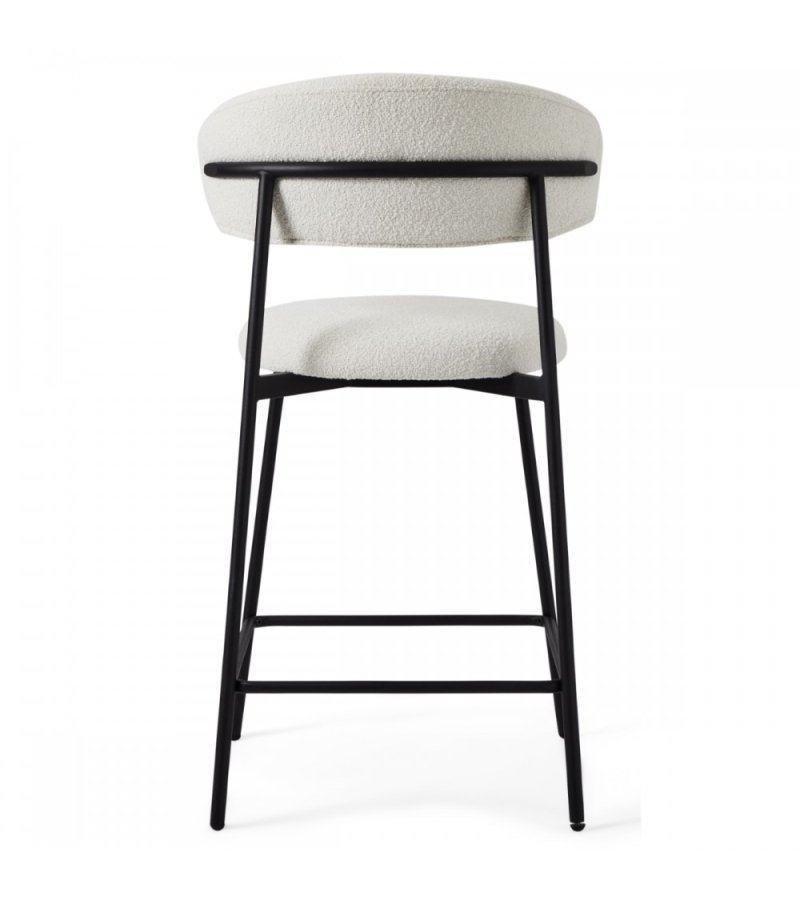 Diana barstol, m. rygln og fodsttte - hvid bouclé stof og sort metal