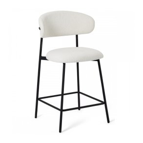Diana barstol, m. rygln og fodsttte - hvid bouclé stof og sort metal