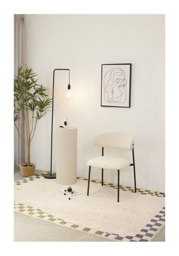 Diana spisebordsstol - hvid bouclé stof og sort metal