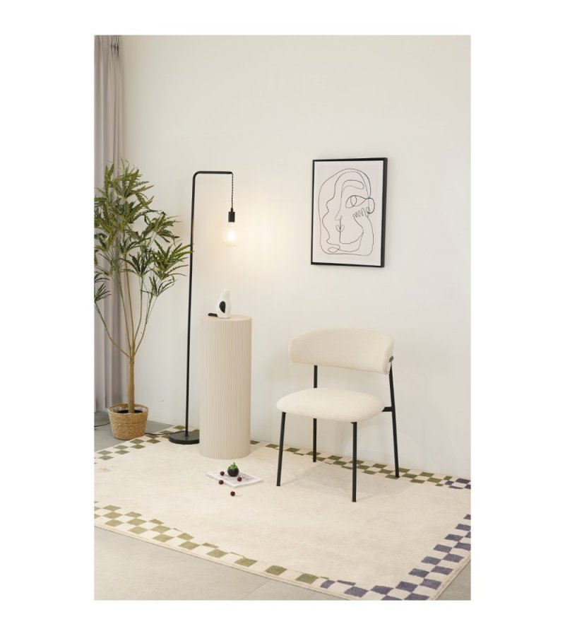 Diana spisebordsstol - hvid bouclé stof og sort metal