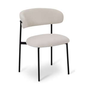 Diana spisebordsstol - hvid bouclé stof og sort metal