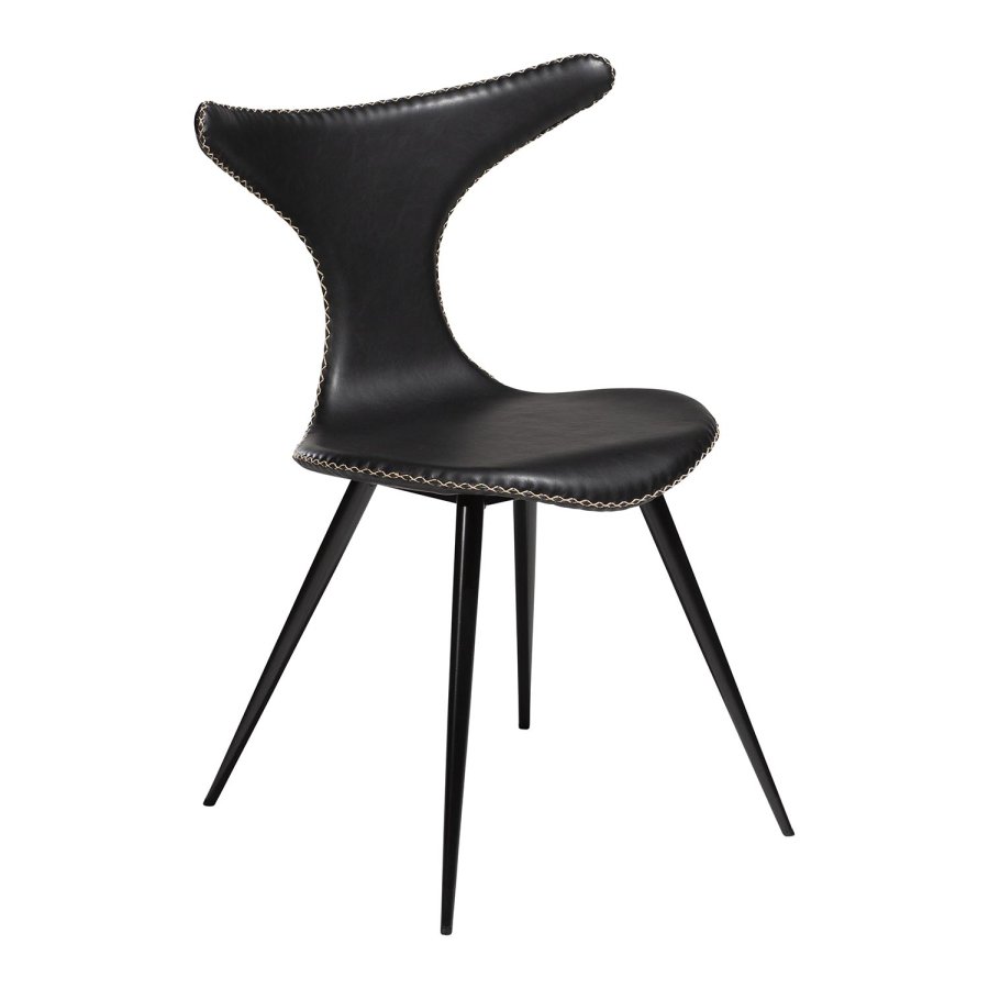 DAN-FORM Dolphin spisebordsstol - vintage sort kunstl�der og sort st�l