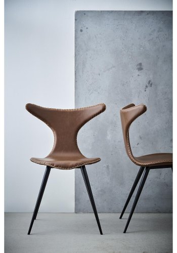 DAN-FORM Dolphin spisebordsstol - vintage sort kunstl�der og sort st�l