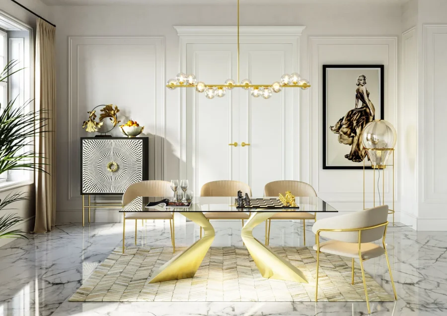 KARE DESIGN Gloria spisebord, rektangulr - klar glas og guld stl (200x100)
