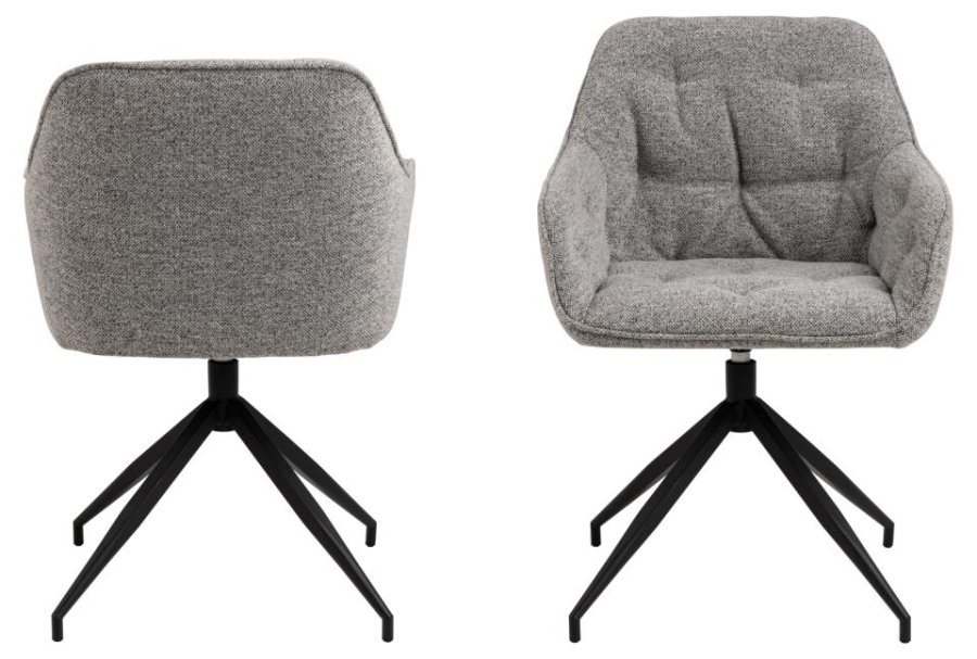 ACT NORDIC Brooke spisebordsstol, m. armln, drejefunktion, syninger - gr stof og sort stl