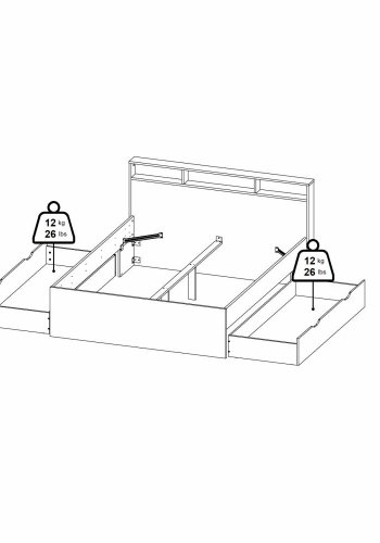 TVILUM Ikast Seng med 2 skuffer 160x200, Jackson Hickory / Hvid, 169,8 x 216 x 96,8 cm