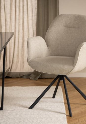 ACT NORDIC Aura spisebordsstol, m. armln og drejefunktion - beige stof og sort stl