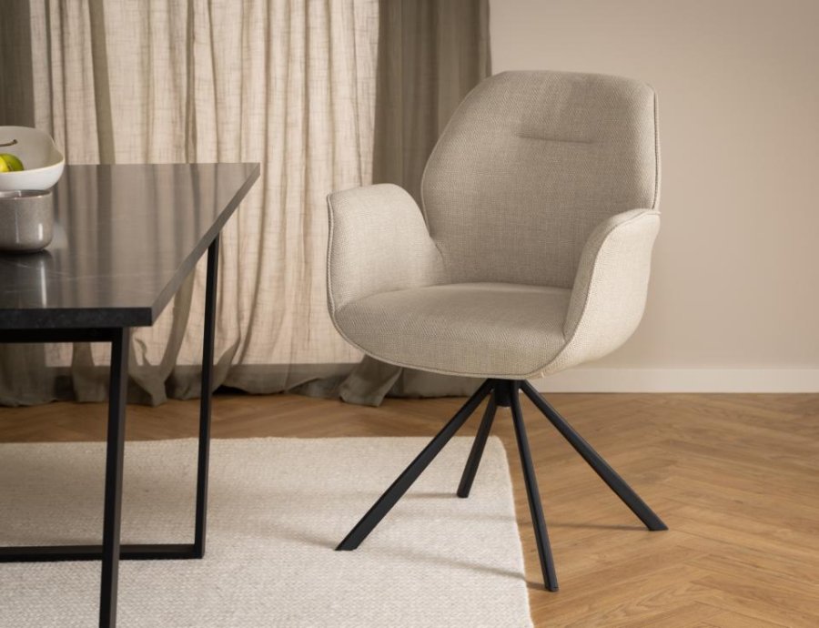 ACT NORDIC Aura spisebordsstol, m. armln og drejefunktion - beige stof og sort stl