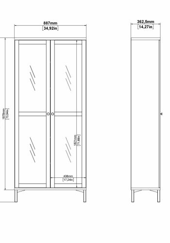 TVILUM Roma porcelnsskab med 2 lger, mat sort, 88,7 x 36,25 x 202,8 cm