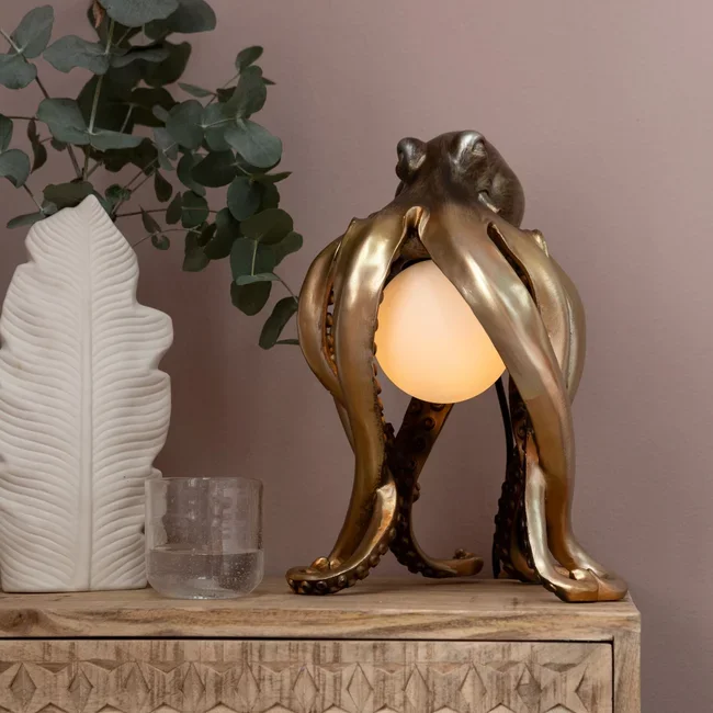 KARE DESIGN Animal Octopus bordlampe - hvid glas og guld polyresin
