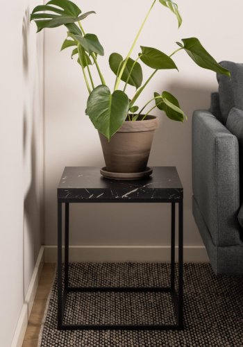 ACT NORDIC Barossa sofabord, kvadratisk - sort papir Marquina marmorlook og sort stl (40x40)