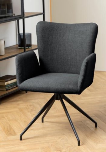 ACT NORDIC Laura spisebordsstol, m. armln og drejefunktion - mrkegr stof og sort stl