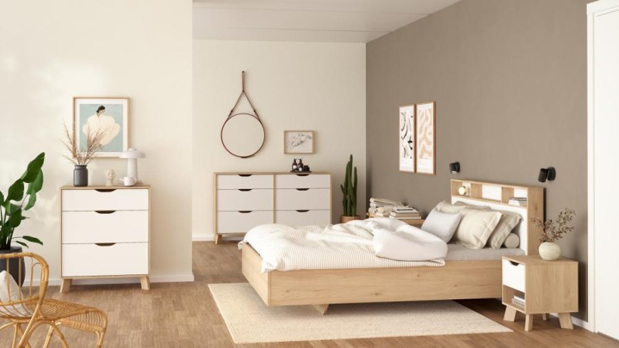 TVILUM Ikast Kommode 3 skuffer, Jackson Hickory / Hvid, 78,7 x 39,8 x 92,2 cm