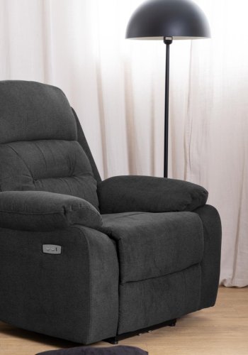 ACT NORDIC Vansbro recliner, m. el, C stik, USB-A, posefjedre - mrkegr stof og sort stl