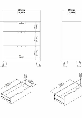 TVILUM Ikast Kommode 3 skuffer, Jackson Hickory / Hvid, 78,7 x 39,8 x 92,2 cm