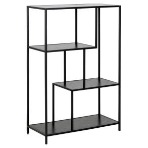 ACT NORDIC Seaford bogreol, m. 3 hylder - sort ask melamin og sort stl